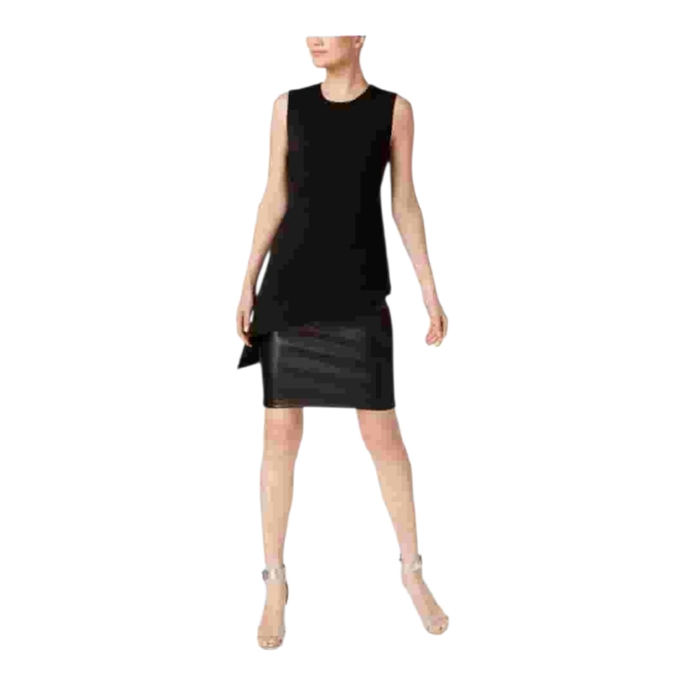 Calvin Klein Mixed Media Dress Size 10 Black Faux Leather